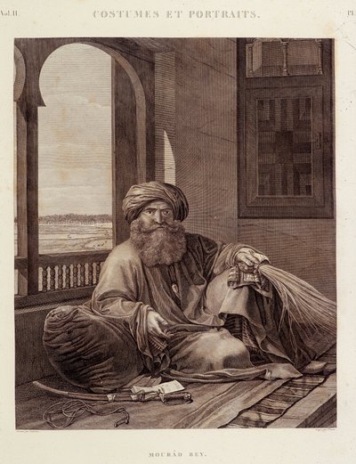 Kostuums en portretten: Mourad Bey (1750-1801) Mamluk-leider (Murad Bey Egyptische Mamluk-leider (Bey)) in "Description of Egypt", keizerlijke edities door Unknown artist