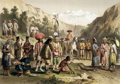 Kostuums uit het koninkrijk Ta Ly, Zuid-China. Atlas van de ontdekkingsreis naar Indochina tijdens de jaren 1866 - 1868, uitgegeven door F. Garnier door Unknown artist