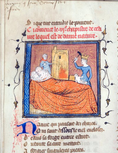 Een koningin doodt een zuigeling en een ander personage steekt een huis in brand door Unknown artist