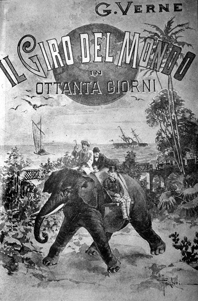 Omslag van De reis om de wereld in 80 dagen van Jules Verne (1828 - 1905). door Unknown artist