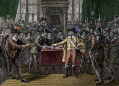 Cromwell ontbindt het Lange Parlement - Het Rump Parlement - Oliver Cromwell (1599-1658) ontbindt het Britse Parlement door Unknown artist