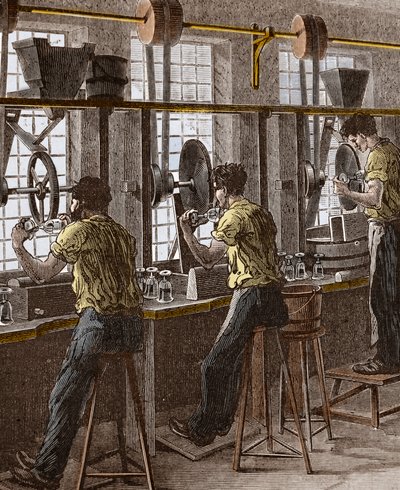 Kristal- en glasbewerking - Polijsten van kristalglas door Unknown artist