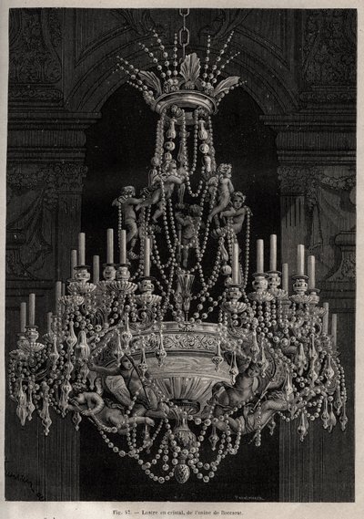 Kristallen kroonluchter uit de Baccarat fabriek - gravure in 