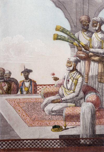 Cultuur, beschaving en Indiase samenleving: portret van een Radjah (Rajah) soeverein van de Brahmaan, India. Gravure uit 1808. door Unknown artist