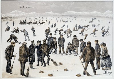 Curling op een bevroren meer bij Halifax, Nova Scotia - in "Sketches of canadian sports and pastimes" door Lieut. Henry Buckton Laurence door Unknown artist