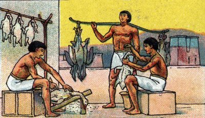Dagelijks leven in het oude Egypte: fokken en prepareren van ganzen in zouten, begin 20e eeuw (chromo) door Unknown Artist