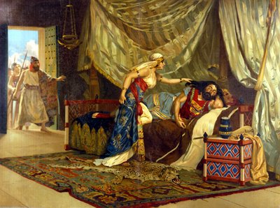 Delila staat op het punt Simsons haar te knippen en zijn kracht te hervormen. 19e eeuw door Unknown artist