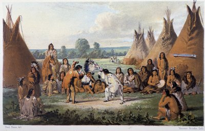 Dans bij de indianen van Amerika - in "Wandering of an artist among the indians of north america" door Paul Kane, Longmans & Roberts, Londen door Unknown artist