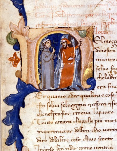 Dante en Vergilius bij de ingang van de hel. (lettrine 