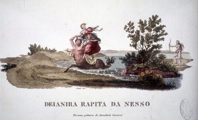 Deanire ontvoerd door de centaur Nessus (Nessos) - gravure door Unknown artist