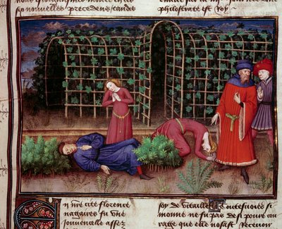 Dood Twee mensen gedood door de dood. Miniatuur uit Le Decameron door Unknown artist