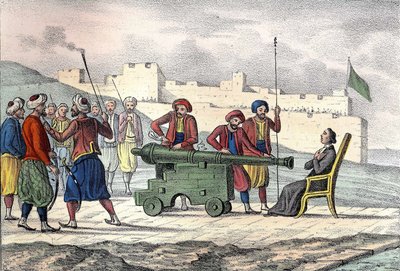 Dood in Algiers in 1683 van Vader LE VACHER (Jean Levacher), een Franse missionaris tijdens het bombardement van Algiers door Duquesne. In 