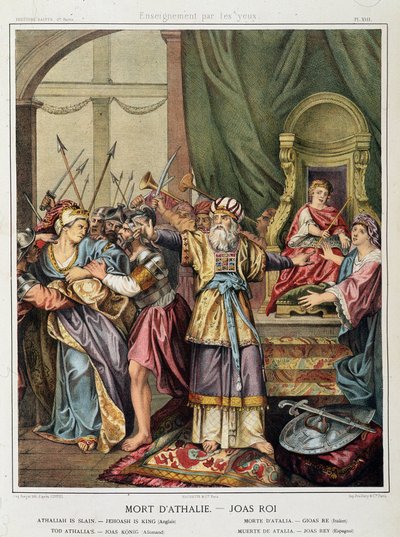 Dood van Athalia - Joas (Joasj) koning in "Histoire Sainte", ed. Hachette door Unknown artist