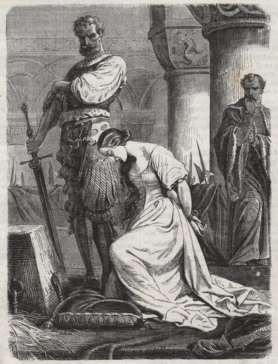 Dood van Katherine Howard, vrouw van Hendrik VIII - gravure 1864 door Unknown artist