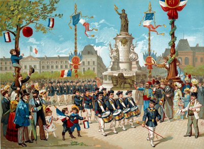 Defilé van de kinderen van de Schoolbataljons op de Place de la Republique op 14/07/1883 in Parijs door Unknown artist