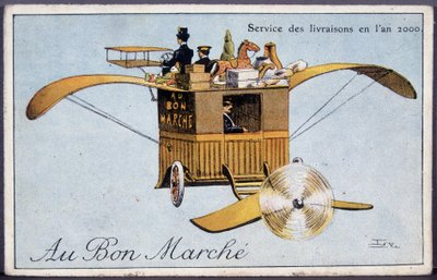 Bezorgdienst in het jaar 2000 - Bon Marché etiket, eind 19e eeuw door Unknown artist