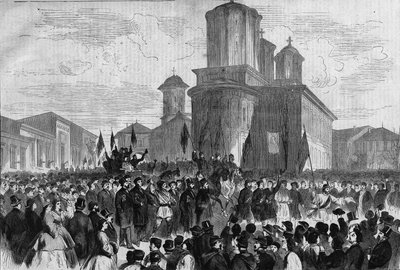 Demonstratie in Boekarest voor Prins Karel van Hohenzollern-Sigmaringen, nieuwe koning van Roemenië door Unknown artist