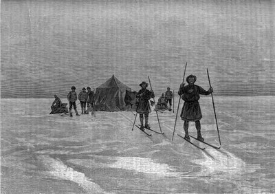 Vertrek van de Lappen op de Groenlandse ijskap. Gravure in 