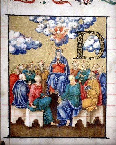 Nederdaling van de Heilige Geest. Koor van de Kerk van de Gekroonde Maagd door Lodi, miniatuur uit de 15e eeuw door Unknown artist