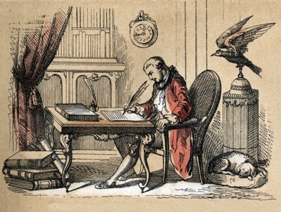 Beschrijving van verschillende producten en toepassingen van papier: portret van Georges Louis Leclerc, Graaf van Buffon, natuuronderzoeker en schrijver (1707-1788) die zijn Natuurlijke Historie schrijft. Plaat 