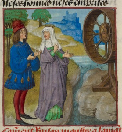 (detail) van een miniatuur van Raison (Rede) die het Rad van Fortuin toont aan de Minnaar, uit 