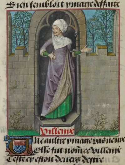 (detail) De allegorische figuur van Vilenie (Slechtheid), in de tweede kolom van het folio, uit 