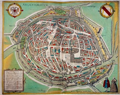 Gedetailleerde kaart van de stad Straatsburg gemaakt door Abraham Hogenberg (ca. 1608-1653). Gravure van de 17e eeuw Parijs B.N. door Unknown artist