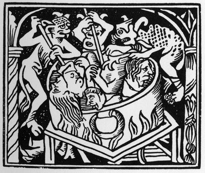 Duivels die de wellustigen kwellen in een put van vuur en zwavel - in 