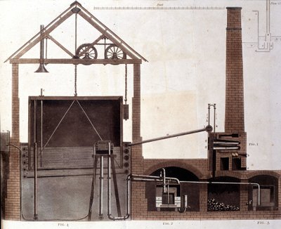 Diagram dat de productie van steenkoolgas uitlegt, Londen 1815 door Unknown artist