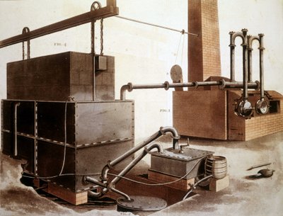 Diagram dat de productie van steenkoolgas uitlegt, Londen 1815 door Unknown artist