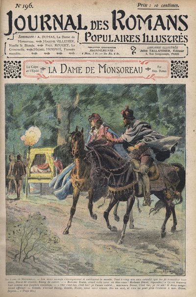 Diane geroepen door haar echtgenoot terwijl ze te paard rijdt met haar minnaar Bussy. Illustratie van de roman 