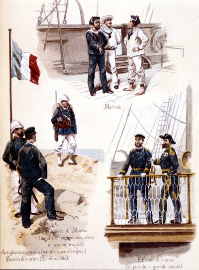 Verschillende uniformen van de Franse marine rond 1860 door Unknown artist