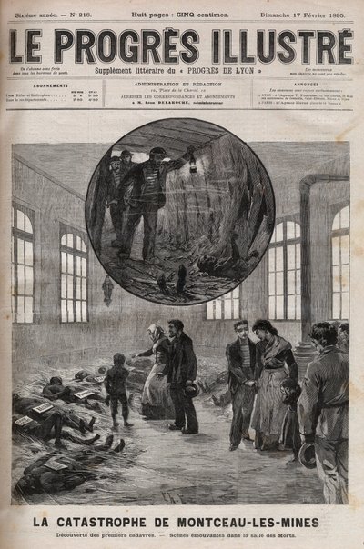Ramp van de put Sainte Eugenie of ramp van Montceau les Mines (Montceau-les-Mines) in Bourgondië in 1895 - gravure in 