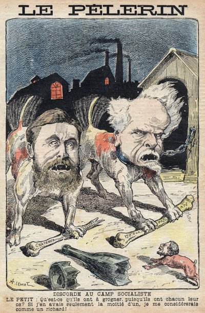 Geschillen tussen de socialisten Jean Jaures (1859-1914) (links) en Henri Rochefort (1831-1913) (rechts). Illustratie in Le Pelerin van 19 juni 1898. door Unknown artist