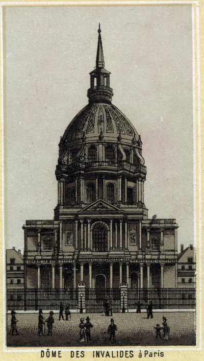 Koepel van Les Invalides in Parijs. Chromolithografie van het einde van de 19e eeuw door Unknown artist