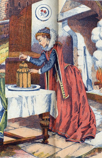 Ezelsvel laat zijn ring in de cake vallen. Anonieme illustratie voor 