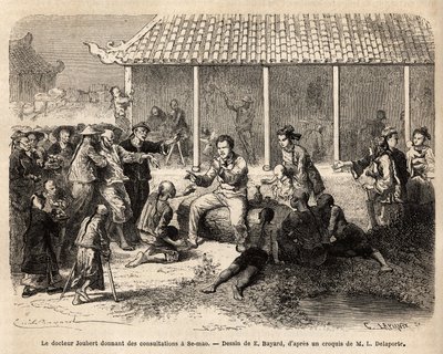 Dr. Joubert geeft consultaties in Se-Mao (Se Mao) (China), na het genezen van een ernstig gewonde soldaat, valt de hele bevolking van de stad de binnenplaats van de woning van het verkenningsteam binnen in de hoop op behandeling, de meesten van hen lijden  door Unknown artist