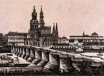 Dresden, Duitsland: uitzicht op de Augustusbrug in Dresden in 