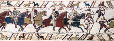 Hertog Willem moedigt zijn troepen aan zich voor te bereiden op de strijd tegen het Engelse leger, Tapijt van Bayeux door Unknown artist