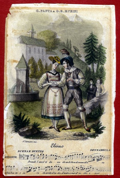 Duo tussen Giuditta Pasta en Gian Battista Rubini in de opera La Sonnambula door Vincenzo Bellini. Teatro Carcano van Milaan. 1831 door Unknown artist