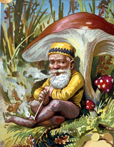 Dwerg of farfadet die de pijp rookt. 19e eeuwse chromolithografie. door Unknown artist