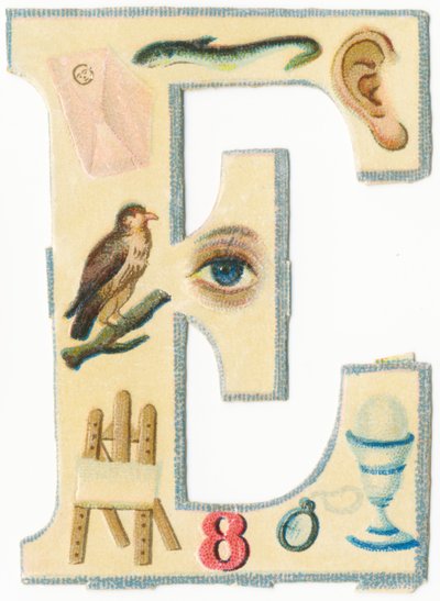 E: envelop, paling, oor, adelaar, oog, ezel, acht, bril, ei door Unknown artist