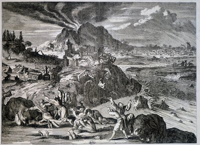 Aardbeving in Tokio in 1650 - gravure door Unknown artist