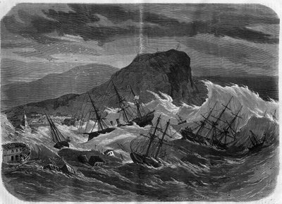 Aardbeving in Peru: tsunami overspoelt de stad Arica in september 1869 - Gravure in 