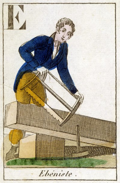Ebenist aan het werk (gravure, ca. 1800) door Unknown artist
