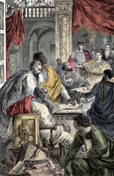 Oecumenisch Concilie van Nicea - Representatie van het Eerste Concilie van Nicea, Eerste Oecumenisch Concilie, in 325 AD. JC bijeengeroepen door Keizer Constantijn I. door Unknown artist