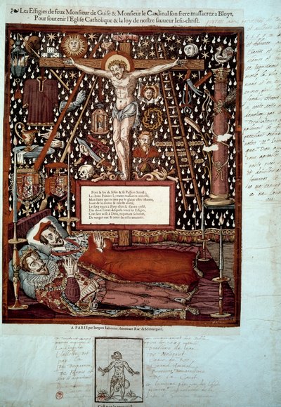 Beeltenissen van Hendrik I van Lotharingen, 3e hertog van Guise (1550-1588) en zijn broer Lodewijk II van Guise, kardinaal van Lotharingen (1555-1588) vermoord in Blois op 23 en 24 december 1588 in opdracht van Hendrik III door Unknown artist