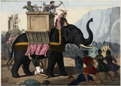 Eleazar Macchabee (Maccabee of Macabee) vecht samen met de Joden tegen de onderdrukking van de Seleuciden. Anonieme gravure uit het midden van de 19e eeuw. door Unknown artist