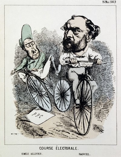 Verkiezingsrace voor fiets: Emile Ollivier en Bancel door Unknown artist