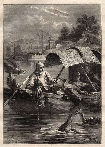 Ambassade van Lord George McCartney (1737-1806) in China (1792-1793): De vogel Leut-ze, staat voor vissen (aalscholvervissen) - illustratie uit 